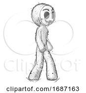 Sketch Little Anarchist Hacker Man Walking Turned Right Front View
