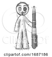Poster, Art Print Of Sketch Little Anarchist Hacker Man Holding Large Pen