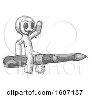 Sketch Little Anarchist Hacker Man Riding A Pen Like A Giant Rocket