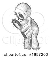 Poster, Art Print Of Sketch Little Anarchist Hacker Man Inspecting With Large Magnifying Glass Left