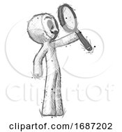 Poster, Art Print Of Sketch Little Anarchist Hacker Man Inspecting With Large Magnifying Glass Facing Up