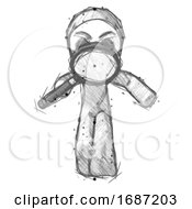 Poster, Art Print Of Sketch Little Anarchist Hacker Man Looking Down Through Magnifying Glass