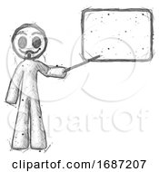Poster, Art Print Of Sketch Little Anarchist Hacker Man Giving Presentation In Front Of Dry-Erase Board