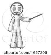 Sketch Little Anarchist Hacker Man Teacher Or Conductor With Stick Or Baton Directing