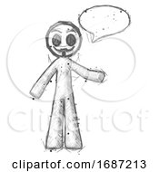 Poster, Art Print Of Sketch Little Anarchist Hacker Man With Word Bubble Talking Chat Icon