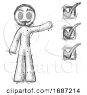 Poster, Art Print Of Sketch Little Anarchist Hacker Man Standing By List Of Checkmarks