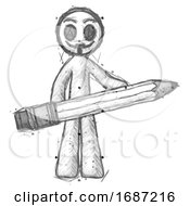 Sketch Little Anarchist Hacker Man Writer Or Blogger Holding Large Pencil
