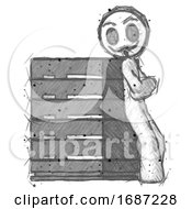 Poster, Art Print Of Sketch Little Anarchist Hacker Man Resting Against Server Rack Viewed At Angle