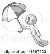 Poster, Art Print Of Sketch Little Anarchist Hacker Man Flying With Umbrella
