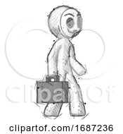 Poster, Art Print Of Sketch Little Anarchist Hacker Man Walking With Briefcase To The Right