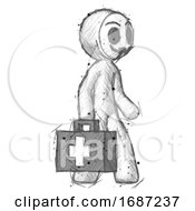 Poster, Art Print Of Sketch Little Anarchist Hacker Man Walking With Medical Aid Briefcase To Right