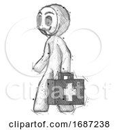 Poster, Art Print Of Sketch Little Anarchist Hacker Man Walking With Medical Aid Briefcase To Left