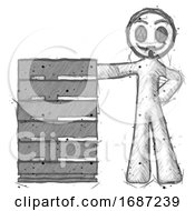 Poster, Art Print Of Sketch Little Anarchist Hacker Man With Server Rack Leaning Confidently Against It