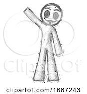 Poster, Art Print Of Sketch Little Anarchist Hacker Man Waving Emphatically With Right Arm