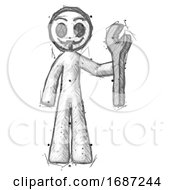 Poster, Art Print Of Sketch Little Anarchist Hacker Man Holding Wrench Ready To Repair Or Work