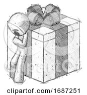 Sketch Little Anarchist Hacker Man Leaning On Gift With Bow Angle View