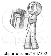 Poster, Art Print Of Sketch Little Anarchist Hacker Man Presenting A Present With Large Bow On It