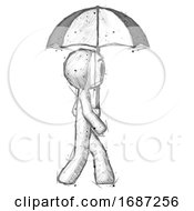 Poster, Art Print Of Sketch Little Anarchist Hacker Man Woman Walking With Umbrella