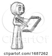 Sketch Little Anarchist Hacker Man Using Clipboard And Pencil