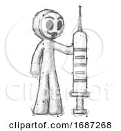 Poster, Art Print Of Sketch Little Anarchist Hacker Man Holding Large Syringe
