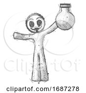 Sketch Little Anarchist Hacker Man Holding Large Round Flask Or Beaker