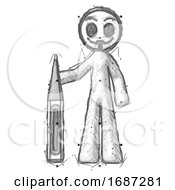 Poster, Art Print Of Sketch Little Anarchist Hacker Man Standing With Large Thermometer
