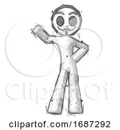 Sketch Little Anarchist Hacker Man Waving Right Arm With Hand On Hip