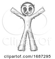 Poster, Art Print Of Sketch Little Anarchist Hacker Man Surprise Pose Arms And Legs Out