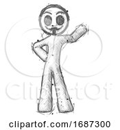 Sketch Little Anarchist Hacker Man Waving Left Arm With Hand On Hip