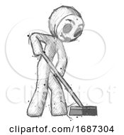 Poster, Art Print Of Sketch Little Anarchist Hacker Man Cleaning Services Janitor Sweeping Side View