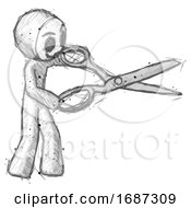 Poster, Art Print Of Sketch Little Anarchist Hacker Man Holding Giant Scissors Cutting Out Something
