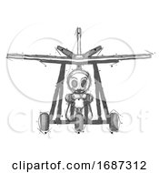 Sketch Little Anarchist Hacker Man In Ultralight Aircraft Front View