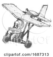 Poster, Art Print Of Sketch Little Anarchist Hacker Man In Ultralight Aircraft Top Side View