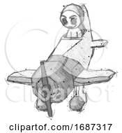 Sketch Little Anarchist Hacker Man In Geebee Stunt Plane Descending Front Angle View