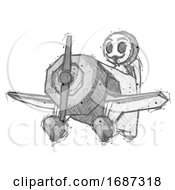 Sketch Little Anarchist Hacker Man Flying In Geebee Stunt Plane Viewed From Below