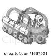 Poster, Art Print Of Sketch Little Anarchist Hacker Man Driving Amphibious Tracked Vehicle Top Angle View