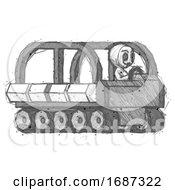 Poster, Art Print Of Sketch Little Anarchist Hacker Man Driving Amphibious Tracked Vehicle Side Angle View