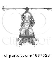 Sketch Little Anarchist Hacker Man Flying In Gyrocopter Front View