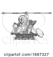 Poster, Art Print Of Sketch Little Anarchist Hacker Man Flying In Gyrocopter Front Side Angle View