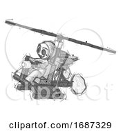 Poster, Art Print Of Sketch Little Anarchist Hacker Man Flying In Gyrocopter Front Side Angle Top View
