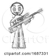 Poster, Art Print Of Sketch Little Anarchist Hacker Man Holding Sniper Rifle Gun