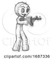 Poster, Art Print Of Sketch Little Anarchist Hacker Man Shooting Automatic Assault Weapon