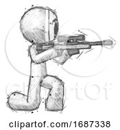 Poster, Art Print Of Sketch Little Anarchist Hacker Man Kneeling Shooting Sniper Rifle