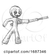 Sketch Little Anarchist Hacker Man Bo Staff Pointing Right Kung Fu Pose