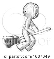 Sketch Little Anarchist Hacker Man Flying On Broom