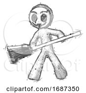 Poster, Art Print Of Sketch Little Anarchist Hacker Man Broom Fighter Defense Pose