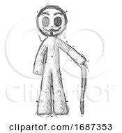 Poster, Art Print Of Sketch Little Anarchist Hacker Man Standing With Hiking Stick