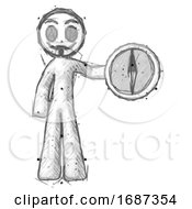 Sketch Little Anarchist Hacker Man Holding A Large Compass