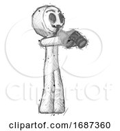 Poster, Art Print Of Sketch Little Anarchist Hacker Man Holding Binoculars Ready To Look Right
