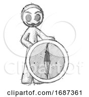 Sketch Little Anarchist Hacker Man Standing Beside Large Compass